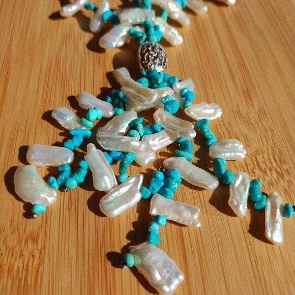 Jay King DTR mine finds Turquoise Keshi Pearl Tassel Necklace 925 Sterling Silve - Picture 11 of 12